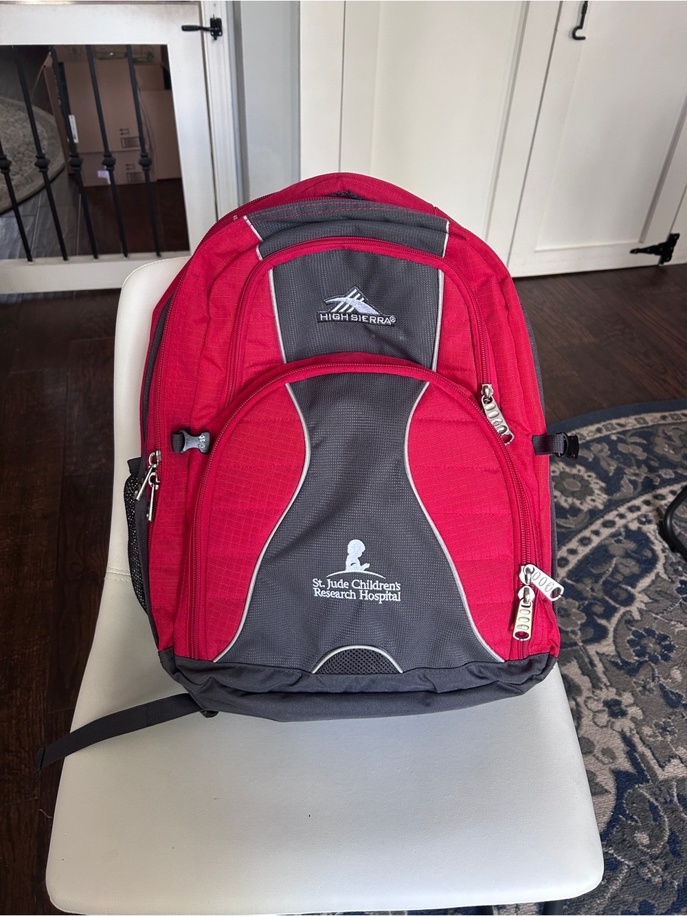 High Sierra Red and Gray Men's Backpack with Multiple Compartments